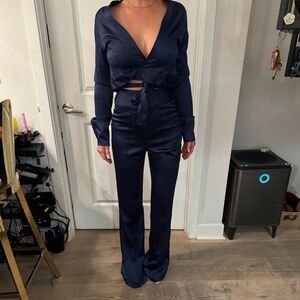 FEMME Los Angeles - Satin Blue Pant Set